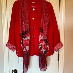 Bright pink (leaning into red hues) lined jacket from Chico’s in size 1 (8-10)